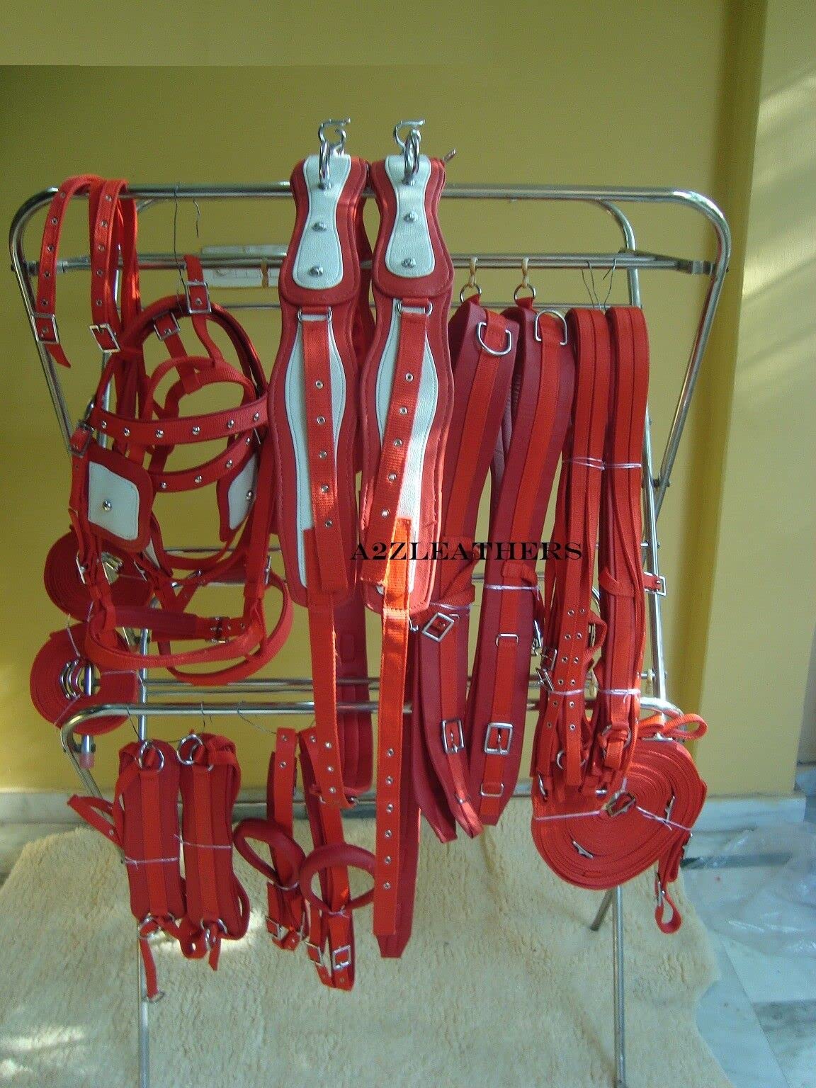 SHOWMEN CRAFT synthetic nylon Red Driving Harness For Double Horse Cart Available In 4 size (Shetland)