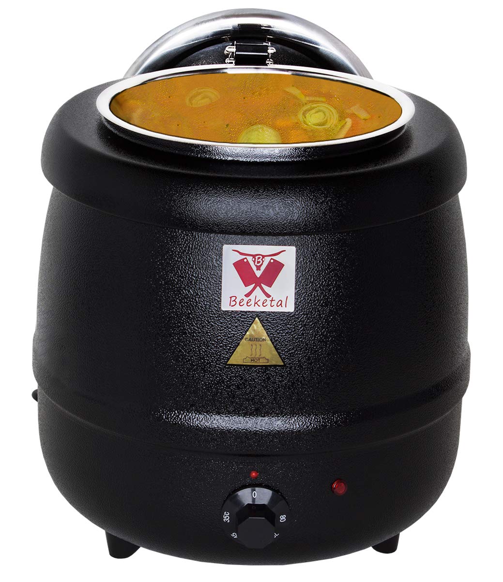 Beeketal 'SB600' Suppentopf 9 Liter mit herausnehmbarem Edelstahl Einsatz und kappbarem Deckel mit Löffelaussparung, elektrischer Profi Gastro Suppenwärmer (400W), stufenlos regelbar bis ca. 80° C