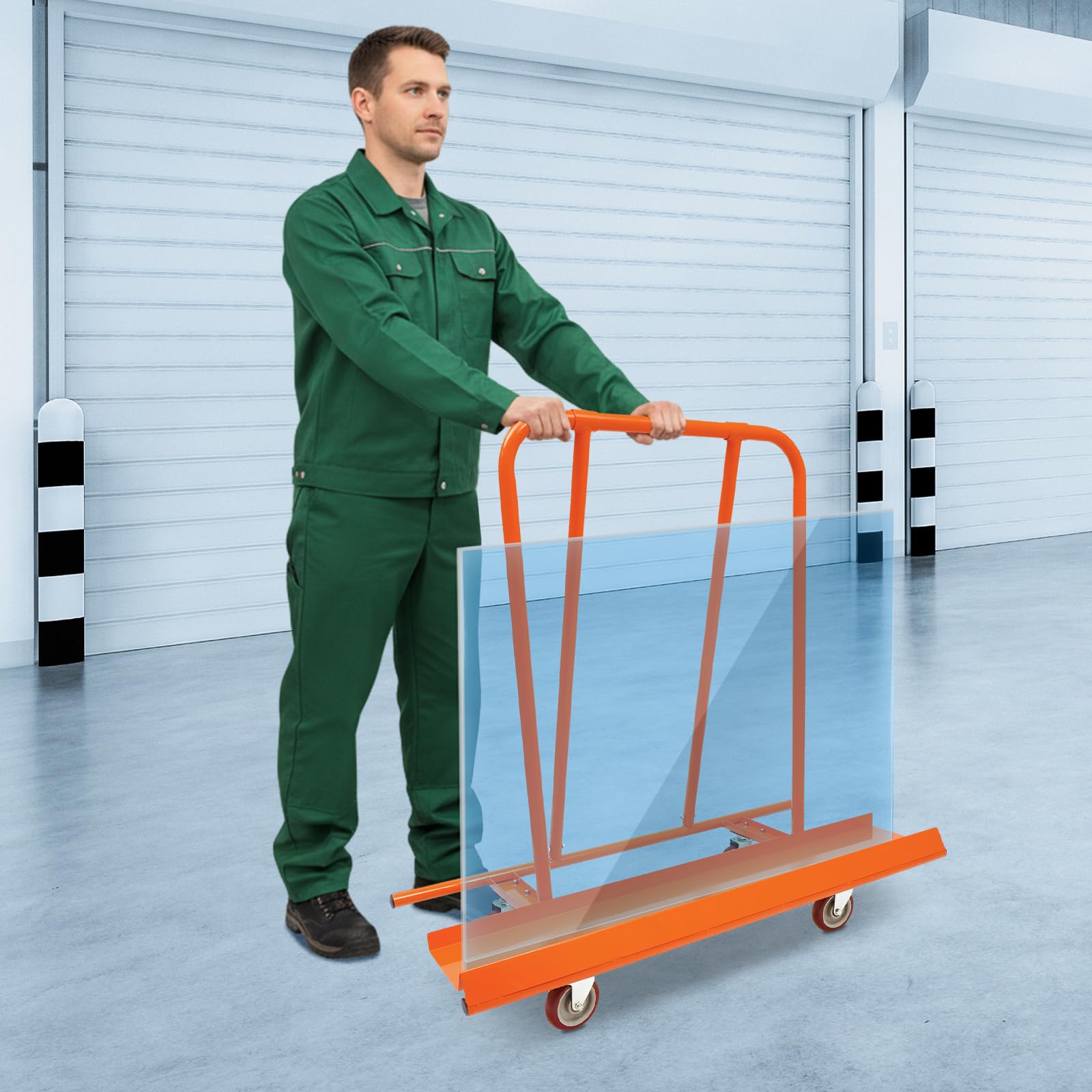 Paneelkarren 800kg oranger Schwerlastwagen für Gipskartonplatten Transport | Schwerlast Paneelkarren 18 cm Panel 4 Rollen mit breitem Griff für sicheres Handling auf Baustellen (Orange)