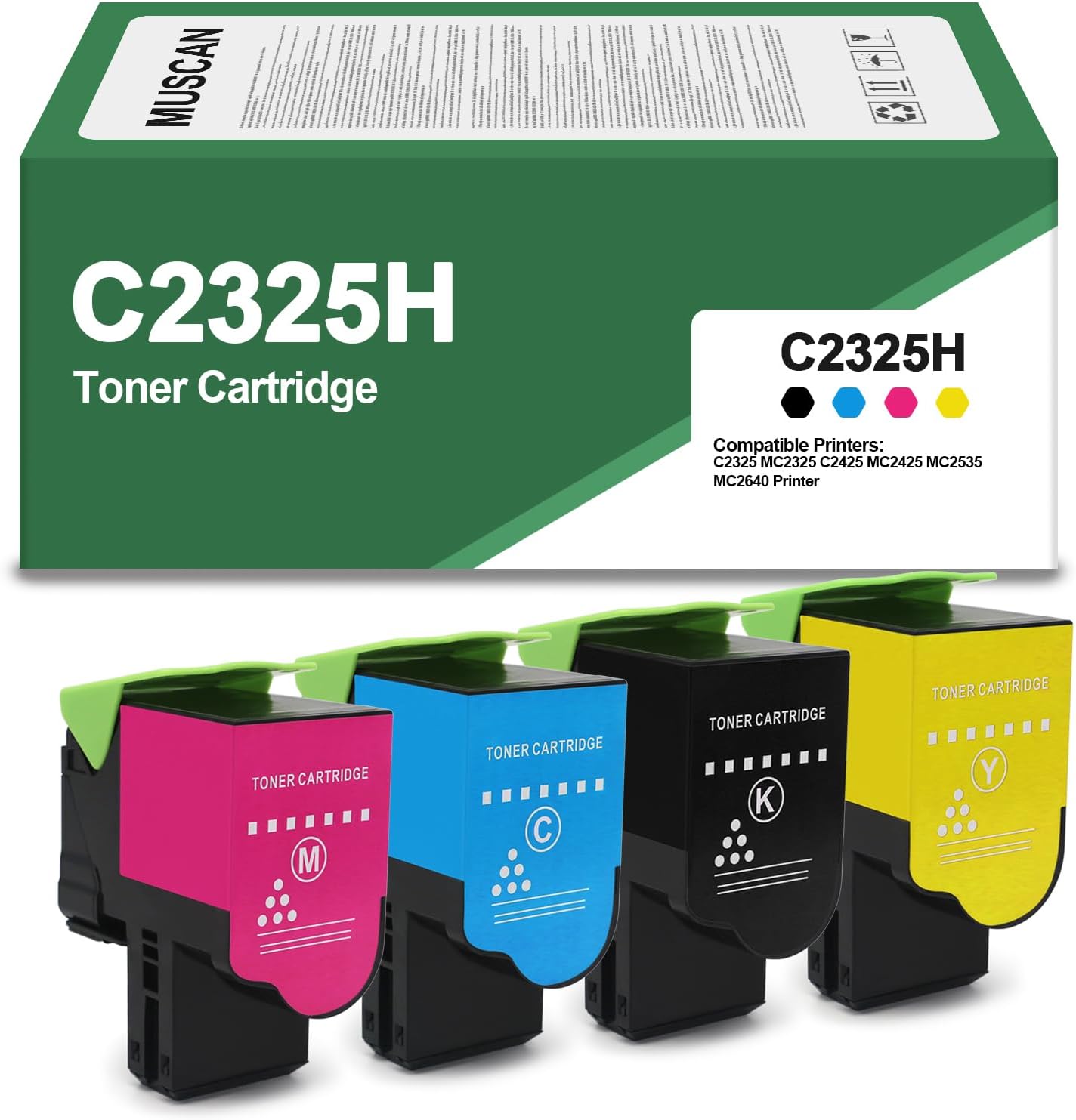 C231H C2325H Toner Cartridge High Capacity Compatible with C231HK0 C231HC0 C231HM0 C231HY0 Toner Cartridge Replacement for Lexmark C2325 C2425 C2535 MC2640 MC2325 MC2425 MC2535 Printer 4 Pack