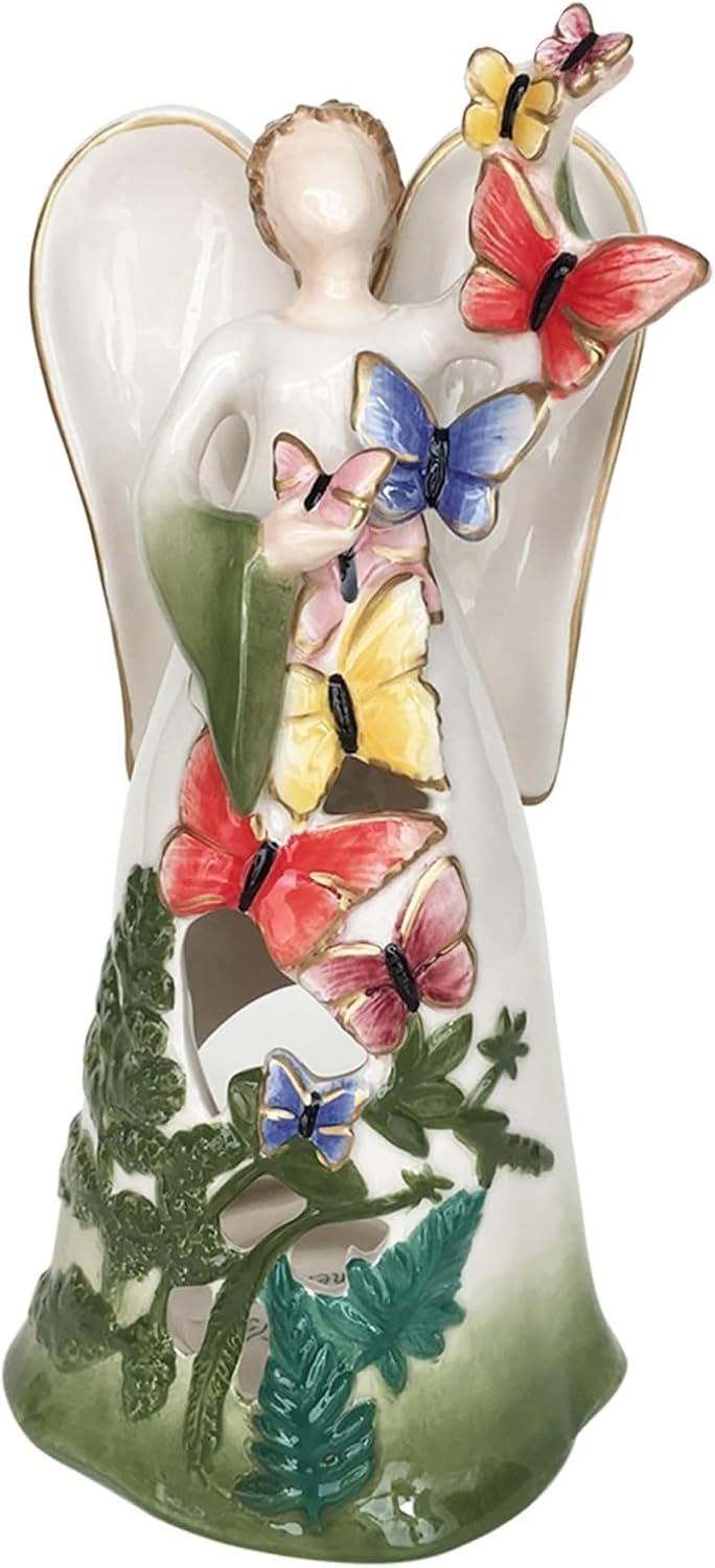 Blue Sky Clayworks Angel with Butterflies Tealight Holder, 5" L x 4.25" W x 10" H