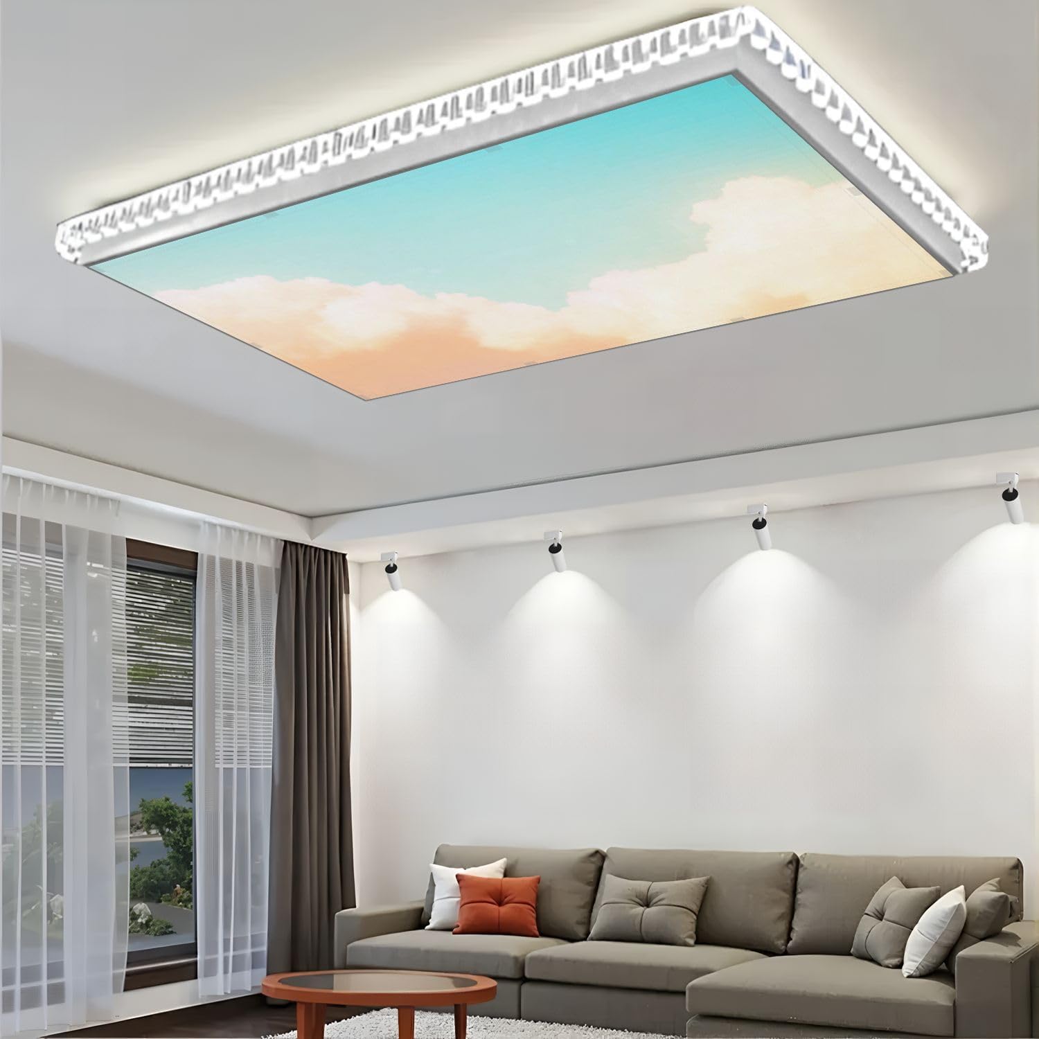 Fluorescent Light Covers for Ceiling Lights Yellow Sky Blue Pastel Abstract Nature Summer Easy to Install Magnetic Light Filter for Classroom Office Hospitals School Home Decor