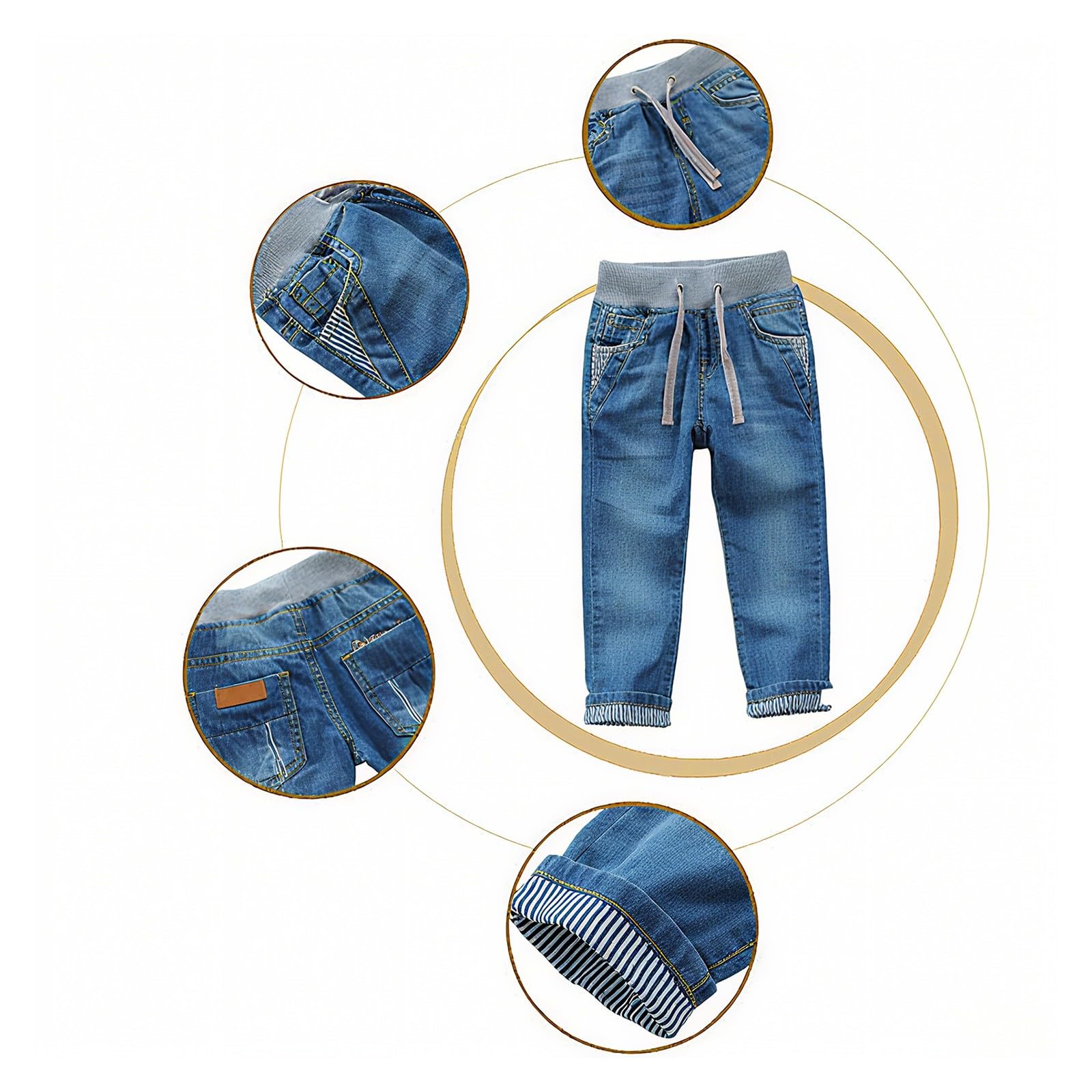 Genérico Pantalones Deportivos Niño Pantalones Vaqueros Rectos Lavados de Cintura Media Elásticos para Niño Pequeño Diseño con Bolsillos y Dobladillo a