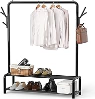 SimpleHouseware 52-Inch Freestanding Heavy Duty Garment Rack with Shelves, Coat Hat Hooks - Black Closet Organizer