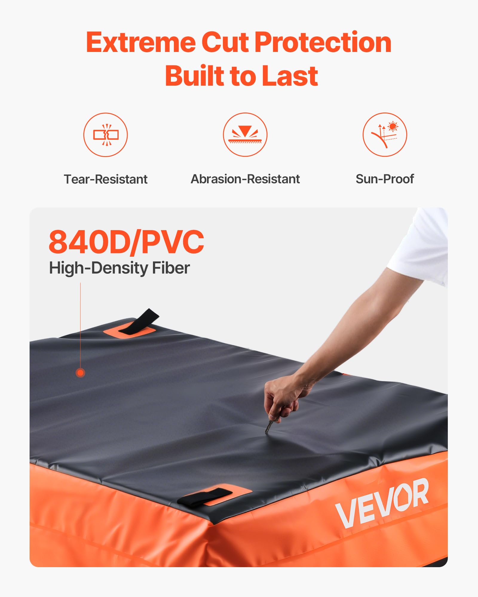 VEVOR Gepäckträgertasche Ladeflächentasche aus wasserdichtes 840D-PVC (0,736 m³), Gepäcktasche zur Aufbewahrung auf der Ladefläche von Lkws mit Ladungsnetz für PKW SUVs Vans Schwarz Orange