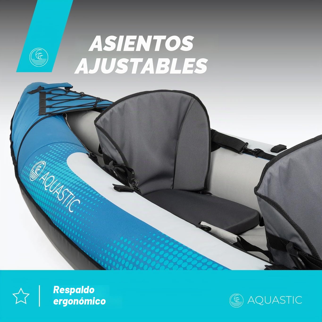 AQUASTIC Kayak DELF 11'0" Kayak Hinchable para 2 Personas con Dos Asientos Bomba Quilla Central y Funda Azul Kayak con Dimensiones 335x96 cm Ideal para Rafting y Excursiones Material PVC Resistente