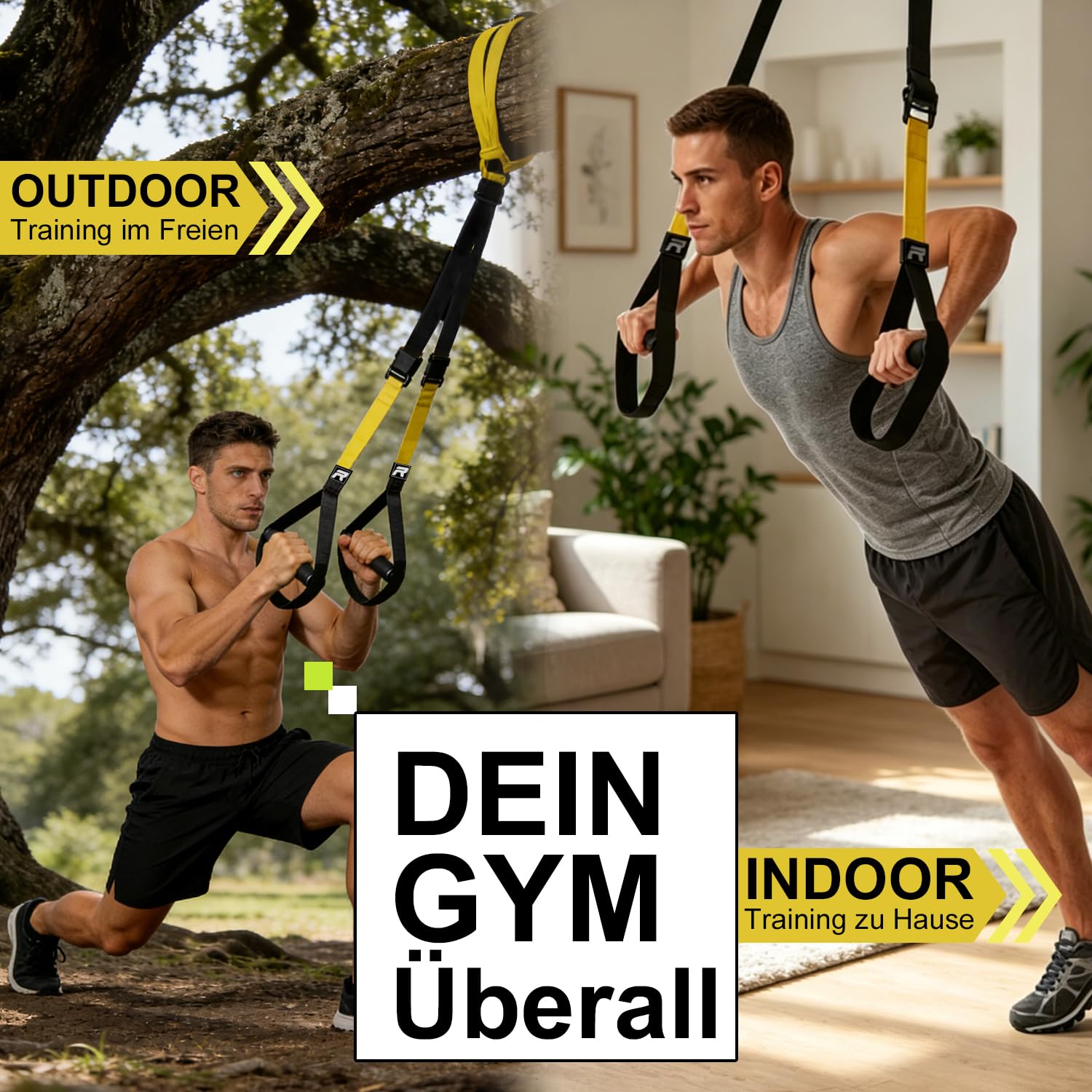 RHINOSPORT Juego de Entrenamiento de suspensión con Anclaje para Puerta Ajustable para Gimnasia en casa Adecuado para Viajes y para el Entrenamiento en Interiores y Exteriores