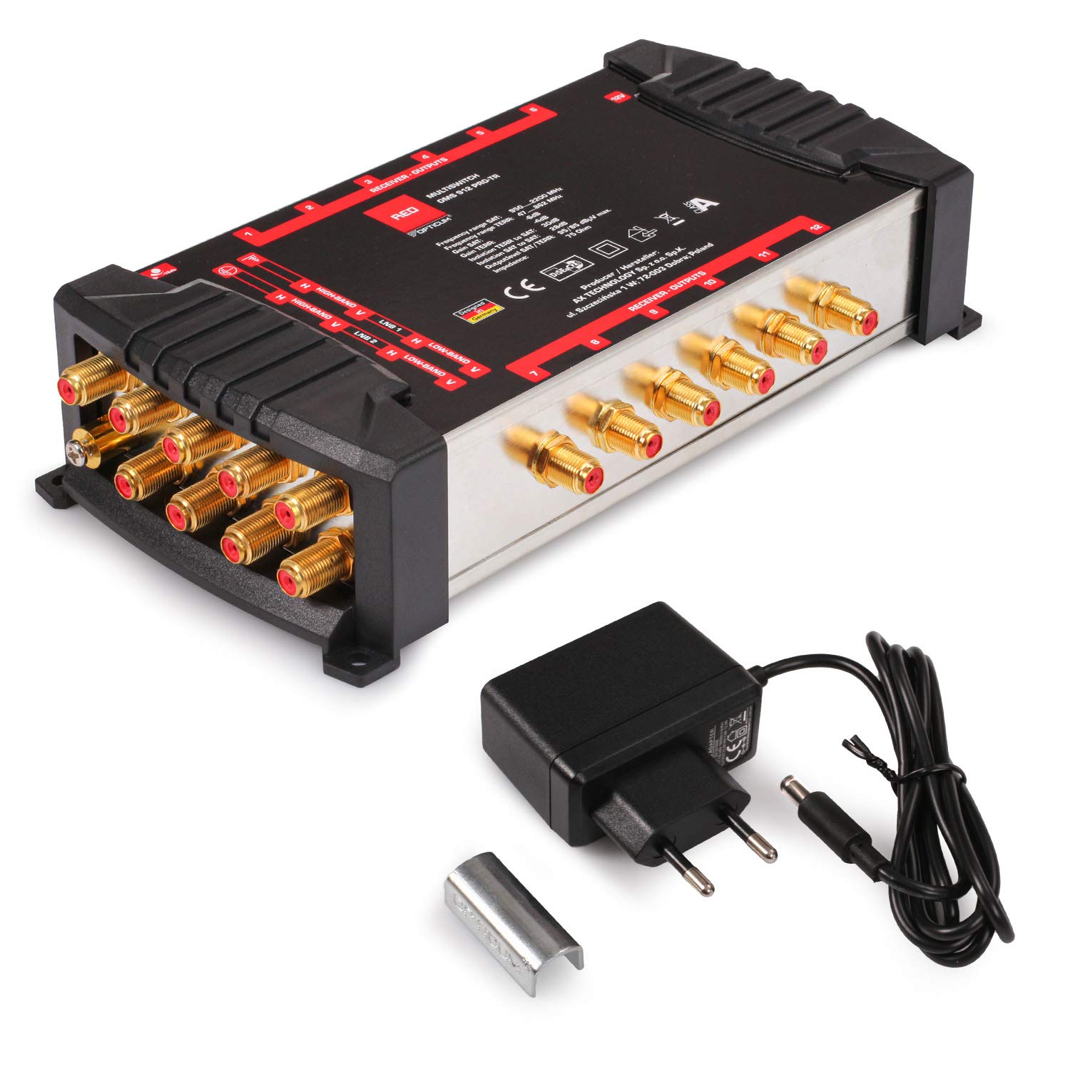 RED OPTICUM Multiswitch OMS 9/12 PRO TR per la ricezione di due posizioni satellitari fino a 12 partecipanti/contatti dorati/adatto 4K, 3D, UHD/adatto Quattro LNB