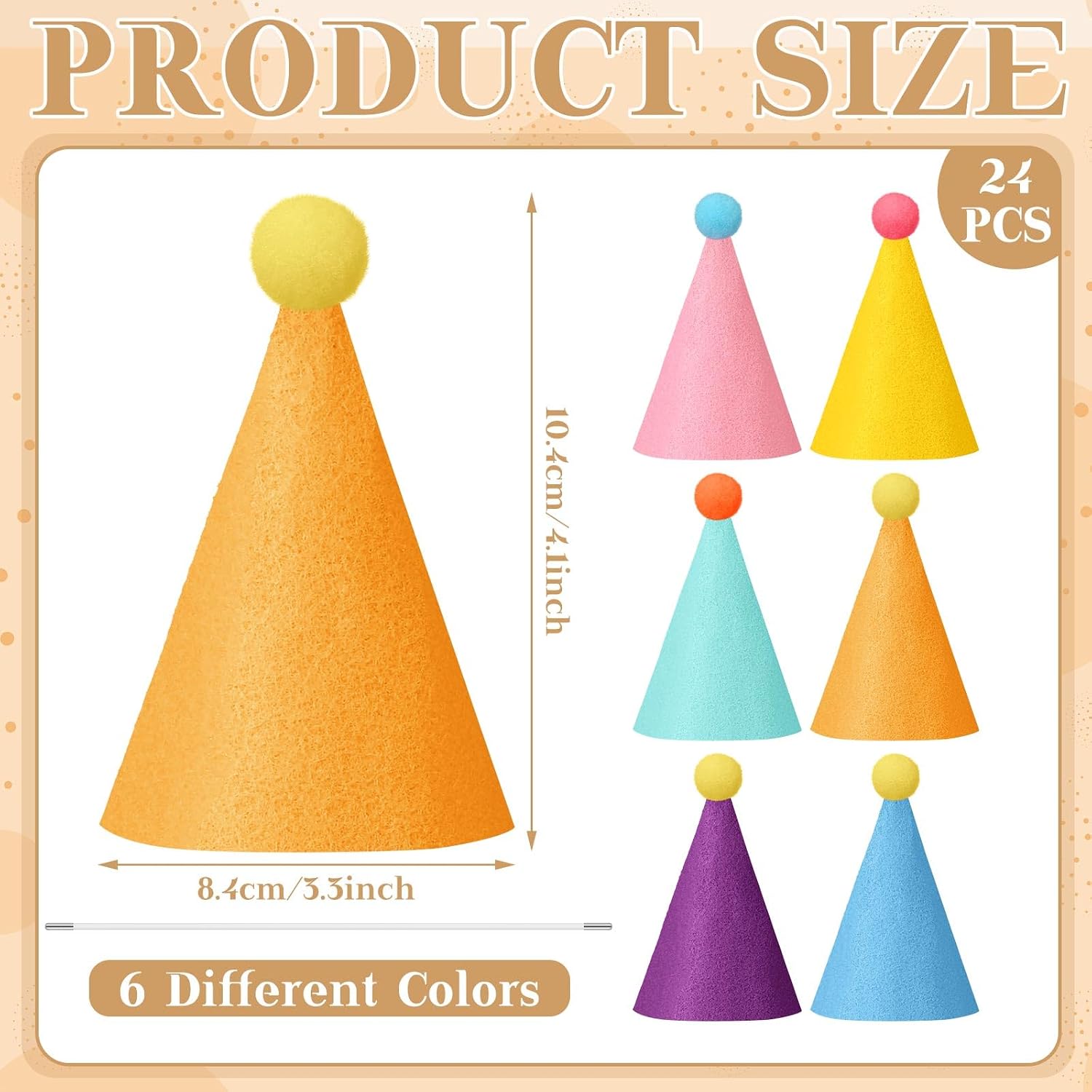 Halloscume 24 Pcs Mini Party Hat for Stuffed Animal Birthday Dolls Dog Cat Rabbit Felt Cone Hat Puppies with Pom