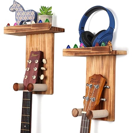 Amazon.com: Keebofly Perchas de pared para guitarra, paquete de 2 soportes  de pared para guitarra con soporte para púas de madera de pino macizo para  guitarra acústica o eléctrica, ukelele, bajo, mandolina
