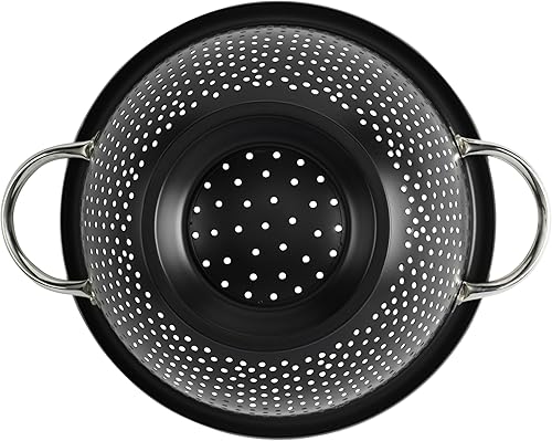 Miniatura 3 de GoodCook Colador gourmet, capacidad de 5 cuartos de galón, acero inoxidable con asas y pie de pedestal elevado, negro intenso