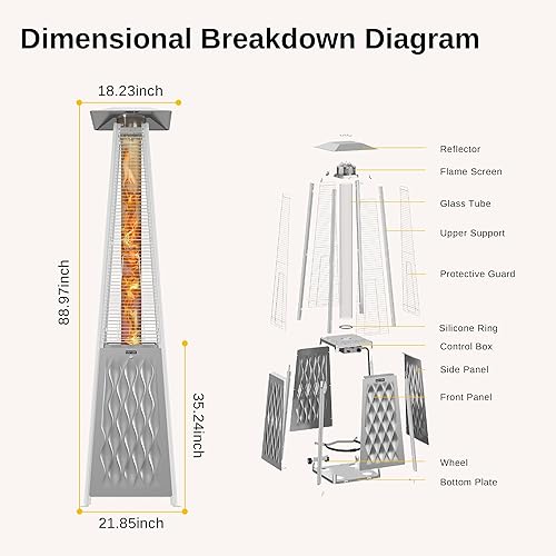 Miniatura 10 de EAST OAK Pyramid - Calentador de patio para exteriores, 48,000 BTU, calentador de patio al aire libre, todo acero inoxidable, calentador de propano