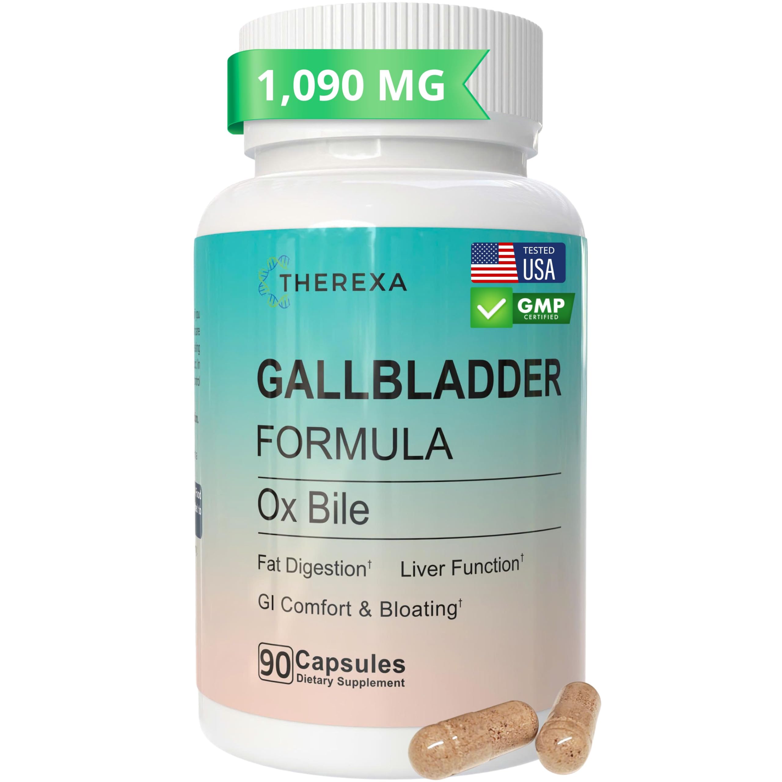 Ox Bile Supplements for No Gallbladder - Ox Bile Digestive enzymes, Purified Bile Salts, Gallbladder Supplements Complex Formula, 90 Capsules