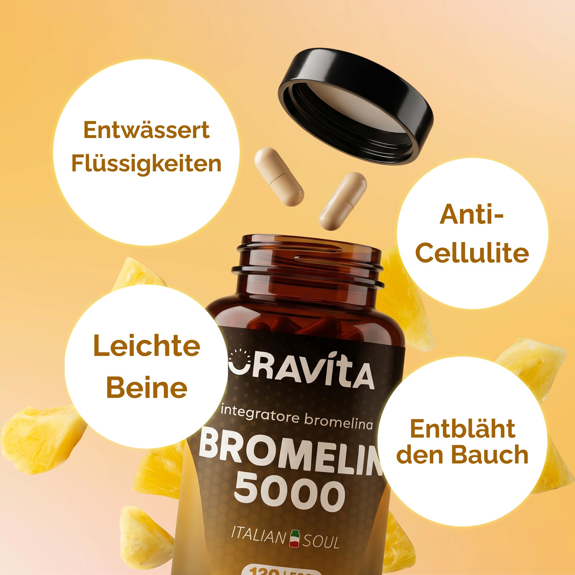 Oavita Bromelain 5000 GDU + 2500 GDU Hochdosiert | 360 Kapseln (6 Monate) | Ananas Enzym Magensaftresistente Kapseln | Vegan Tabletten | Made in Italy