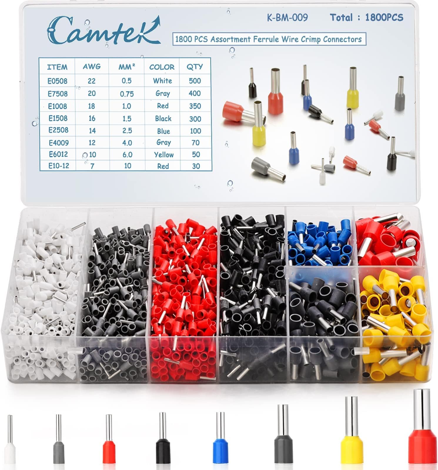 1800pcs Wire Ferrules Kit, AWG 22-7 Ferrule Crimping Kit Terminal Connector Wire Insulated Cord Pin Ends Terminals for Electric, Industrial