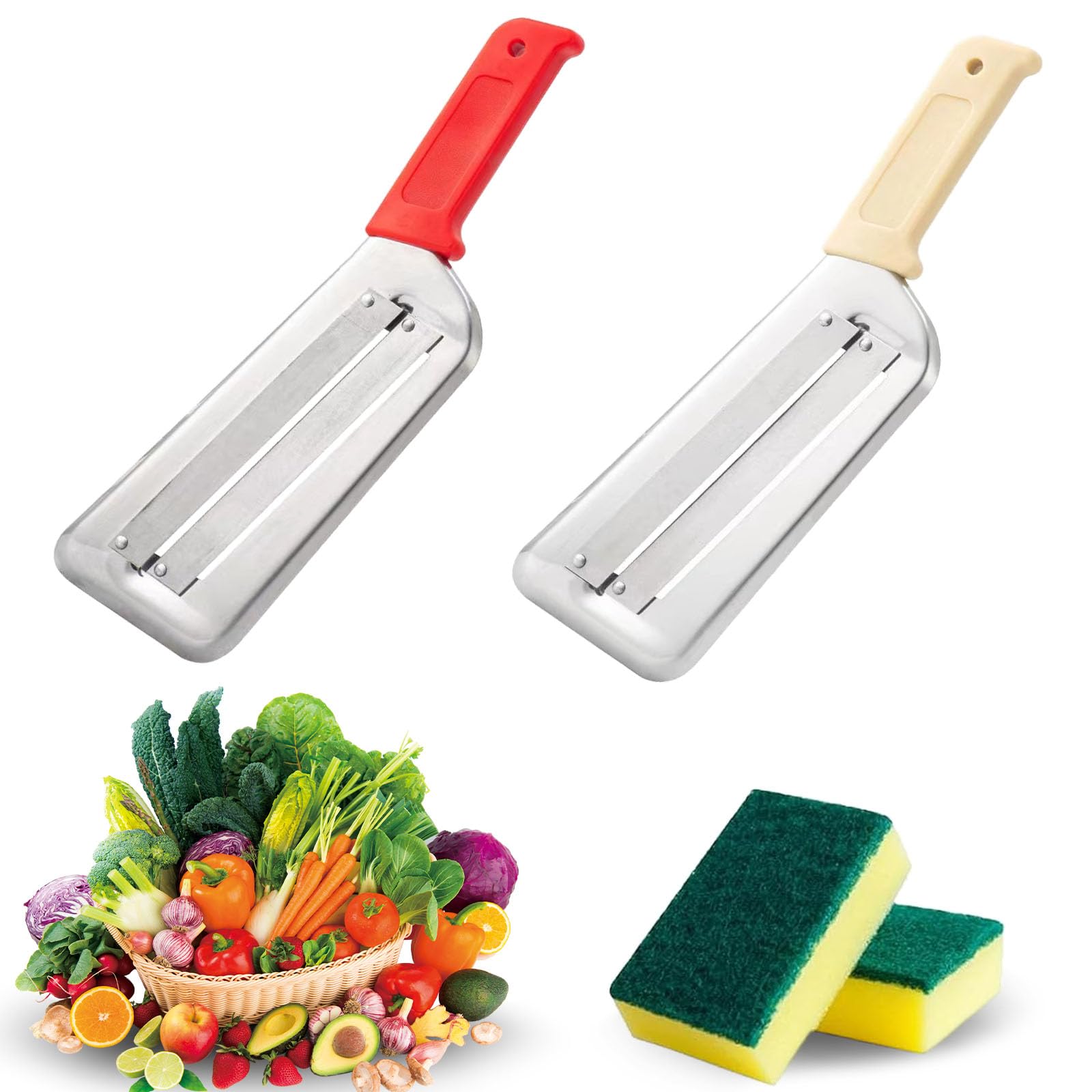 Stainless Steel Shredder Knife, 4 Pcs Stainless Steel Dual Blade Julienne Cutter, Cabbage Shredder for Slicing, Grating &amp; Shredding - Sharp Blades, Easy to Clean &amp; Durable (2Pcs-B)