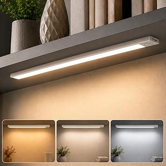 One94Store 40cm Rechargeable Motion Sensor LED Light Wireless Under Cabinet Lighting with 3 Color Modes, 1200mAh Battery, Magnetic for Kitchen & Wardrobe, Plastic