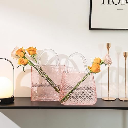 Miniatura 8 de Jarrón de bolsa, florero de bolsa de vidrio, florero de cristal rosa, florero moderno, florero estético para flores, jarrón decorativo con patrón en