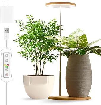 Plant Grow Light for Indoor Plants, Yadoker Bamboo Mini LED Grow Light with Adjustable Height and Automatic Timer