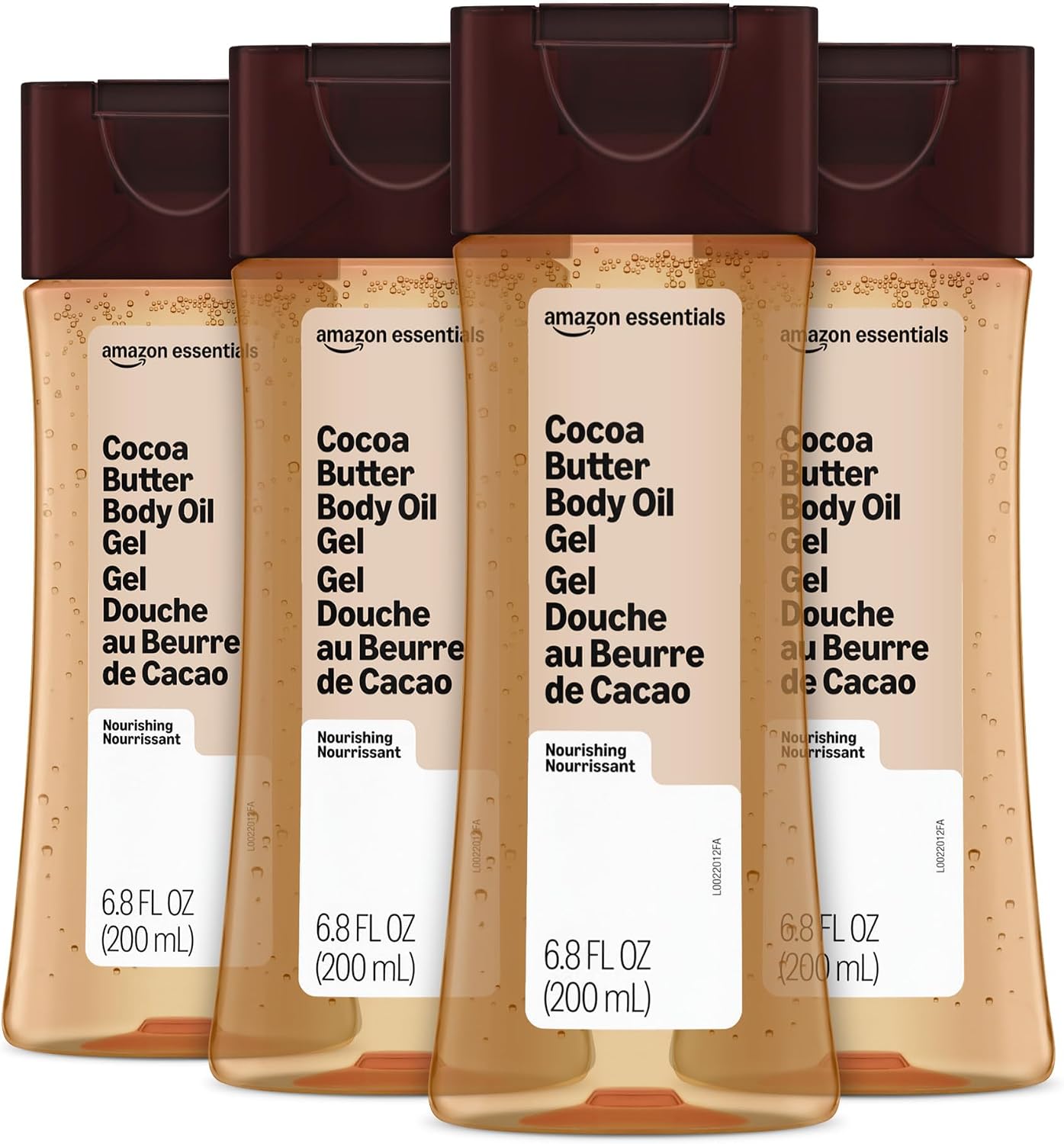 Amazon Basics Body Oil Gel with Cocoa Butter for Very Dry Skin, 6.8 Fl Oz, 4-Pack (Previously Solimo)