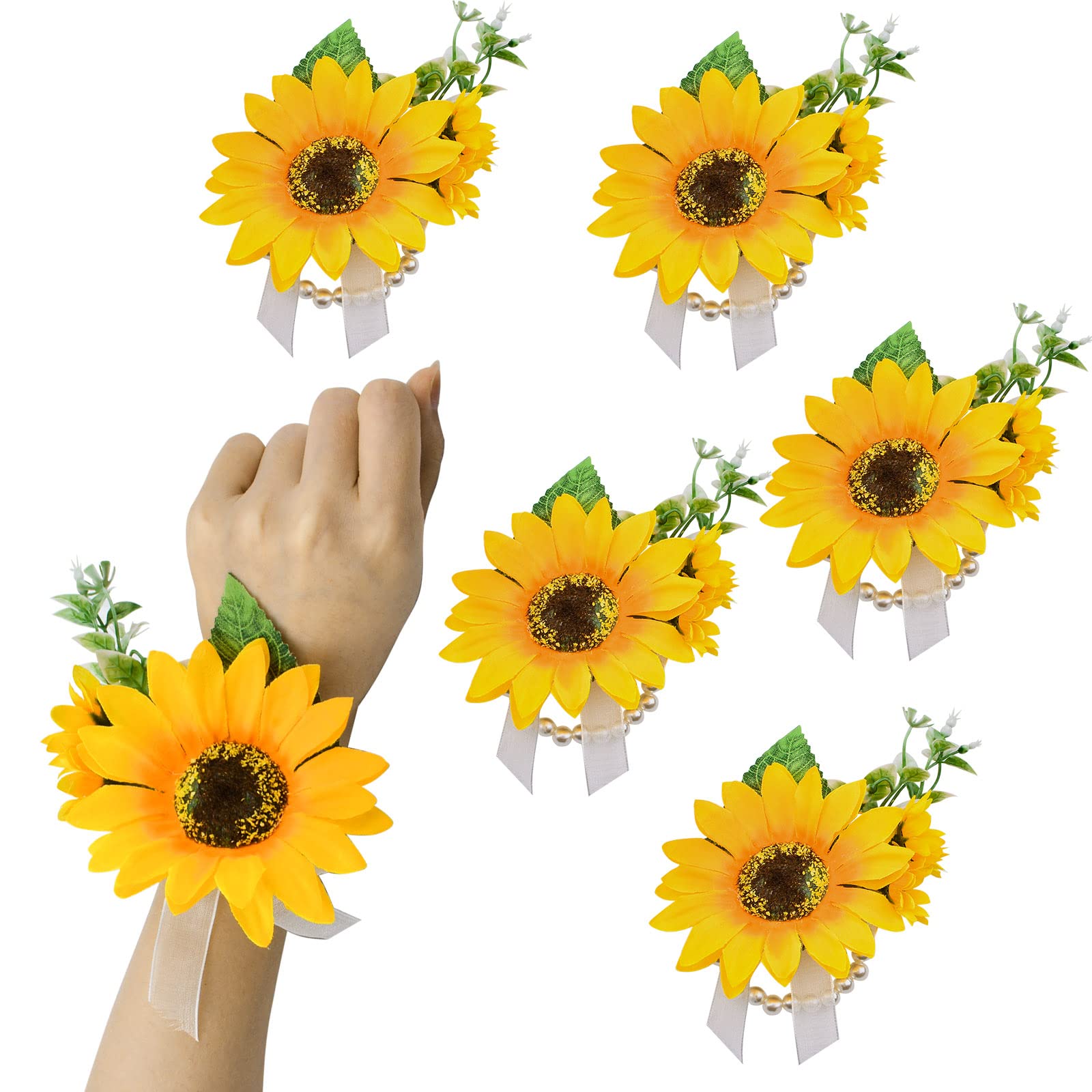 Bracelet de poignet tournesol artificiel lot de 6 mariage demoiselle d'honneur fête bal