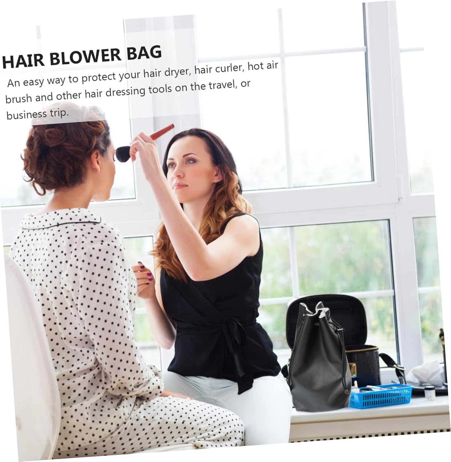 BESTYASH Portable Hair Dryer Bag with Pu Leather Travel Hair Curler and Straightener Organizer Pouch Storage Case for Home and Travel