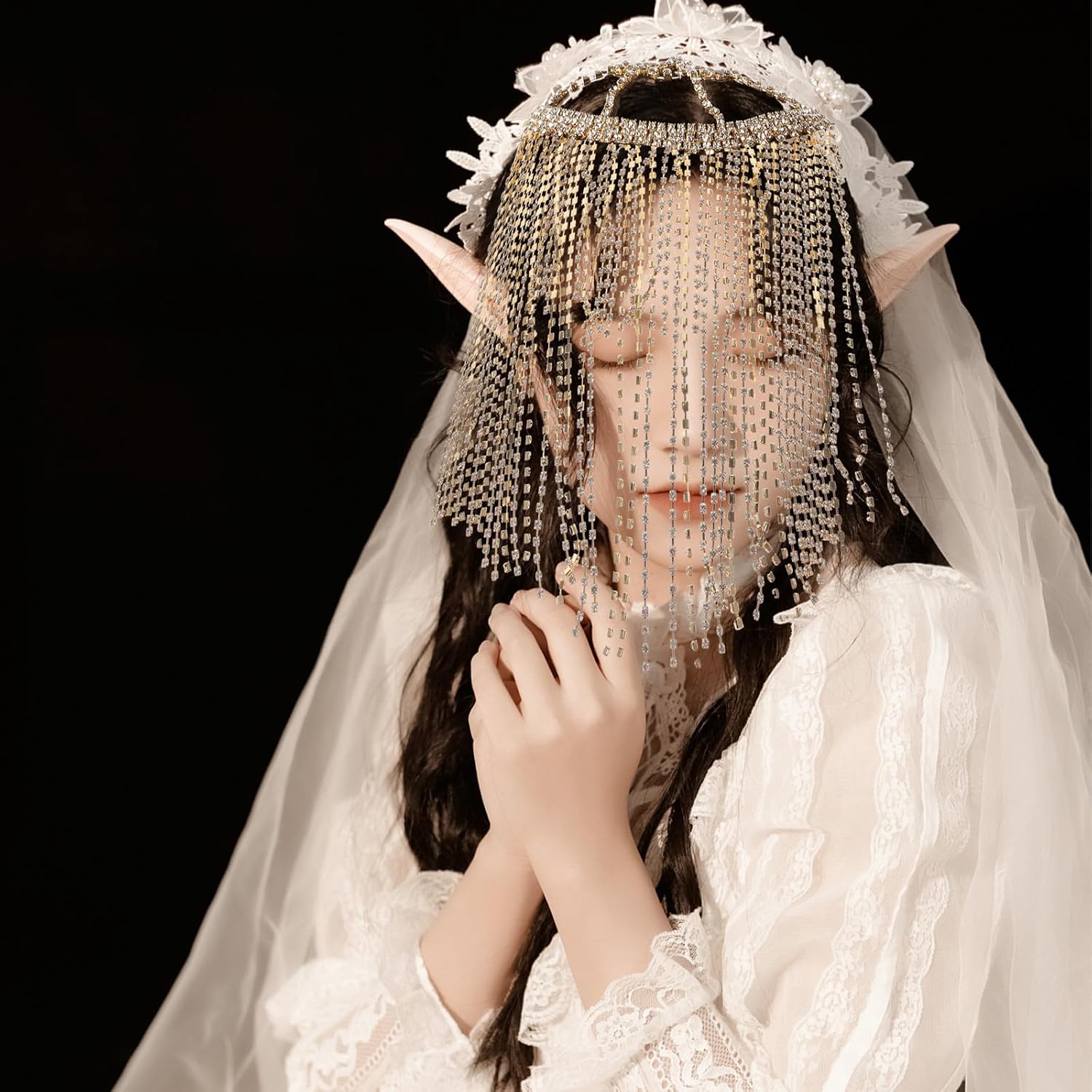 Rhinestone Tassel Headpiece Alloy Chain for Brides and Performers