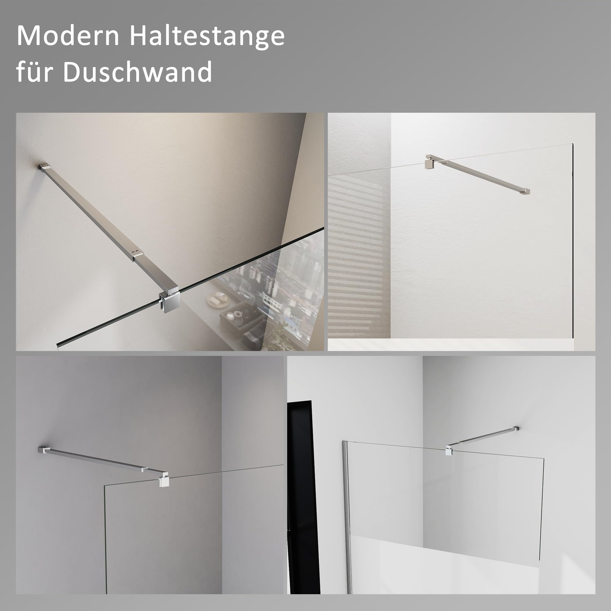 Boromal Haltestange Duschwand Haltestange für Duschwände Stabilisierungsstange Haltestange Stabilisator für Glasdicke 8-10 mm Dusche Duschwand Duschabtrennung Edelstahl 73-120cm