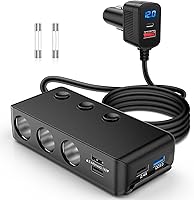 Vista 12 de Nilight Panel de enchufe de cargador de encendido y apagado 4 en 1, cargador USB dual, toma de corriente, voltímetro LED, encendedor de cigarrillos