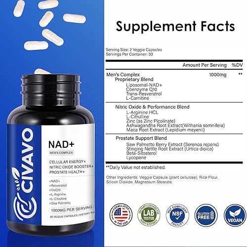 Miniatura 7 de Suplemento NAD+ - Ribosida de nicotinamida liposomal, resveratrol, quercetina - Apoya la salud celular, la energía y la concentración - 80 cápsulas