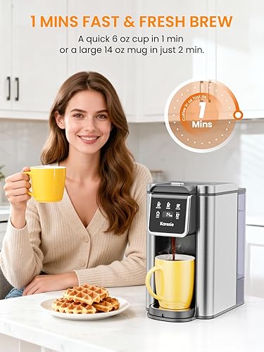 Miniatura 4 de Cafetera de una sola porción para K-Cup y molidos, cafetera caliente y helada de 6 a 14 onzas, fuerte ajuste de preparación, tanque extraíble de 50