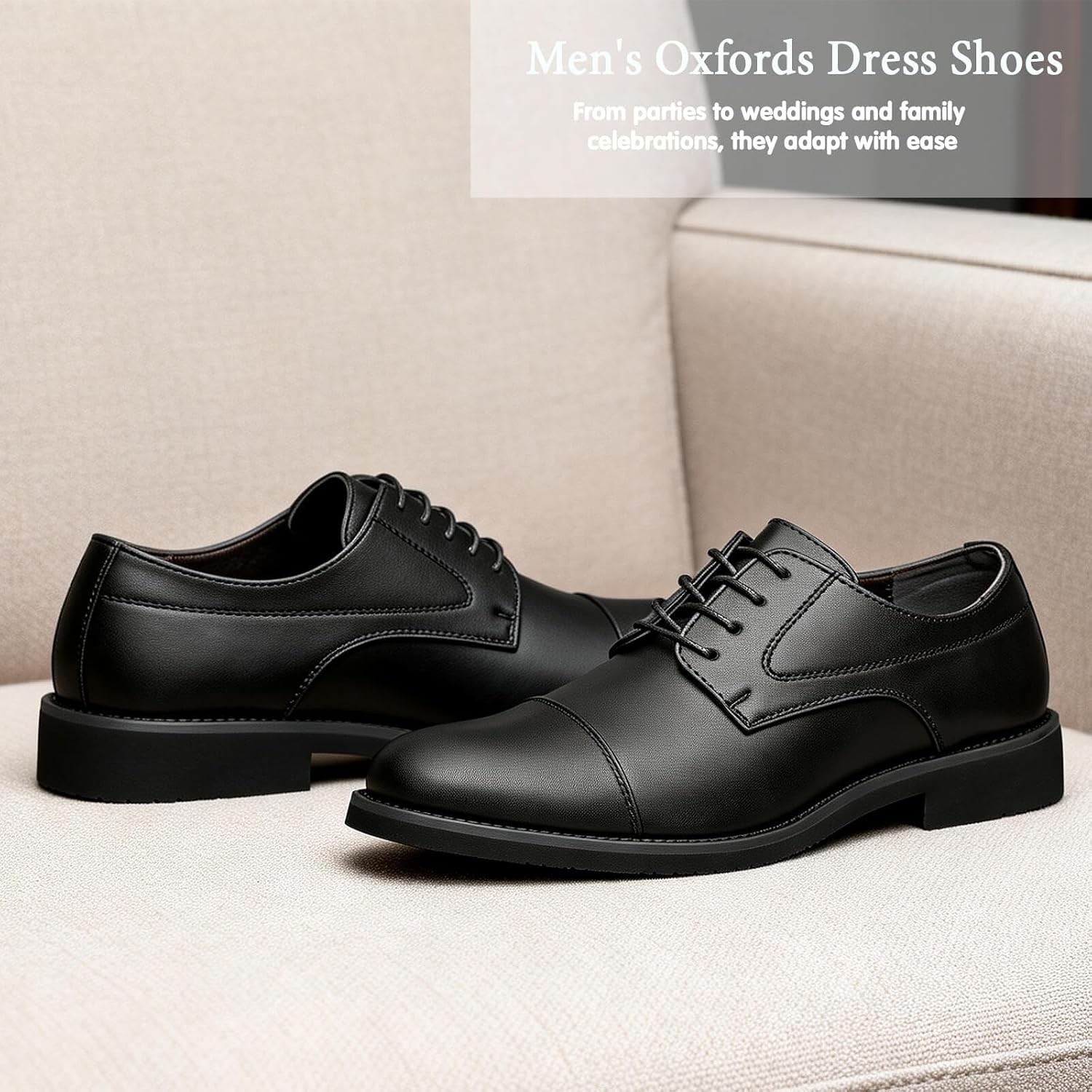 Men's Dress Shoes Business Casual Cap-Toe Oxford Shoes for Men Tuxedo Fashion Derby Comfortable Wedding Mens Office Formal Lightweight Shoes Non-Slip Work Everyday Driving Travel Footwear