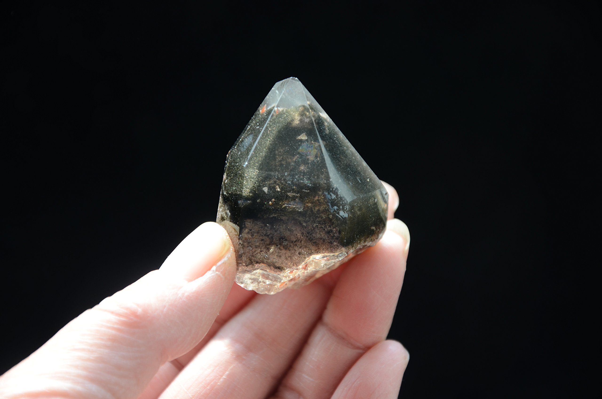 Real Tibet Himalayan High Altitude Clear 6 Sided Single Terminated Crystal Point Quartz Bacchetta da 1,77 Pollici con Fantasmi Verdi Spirituale Crystal Specimen