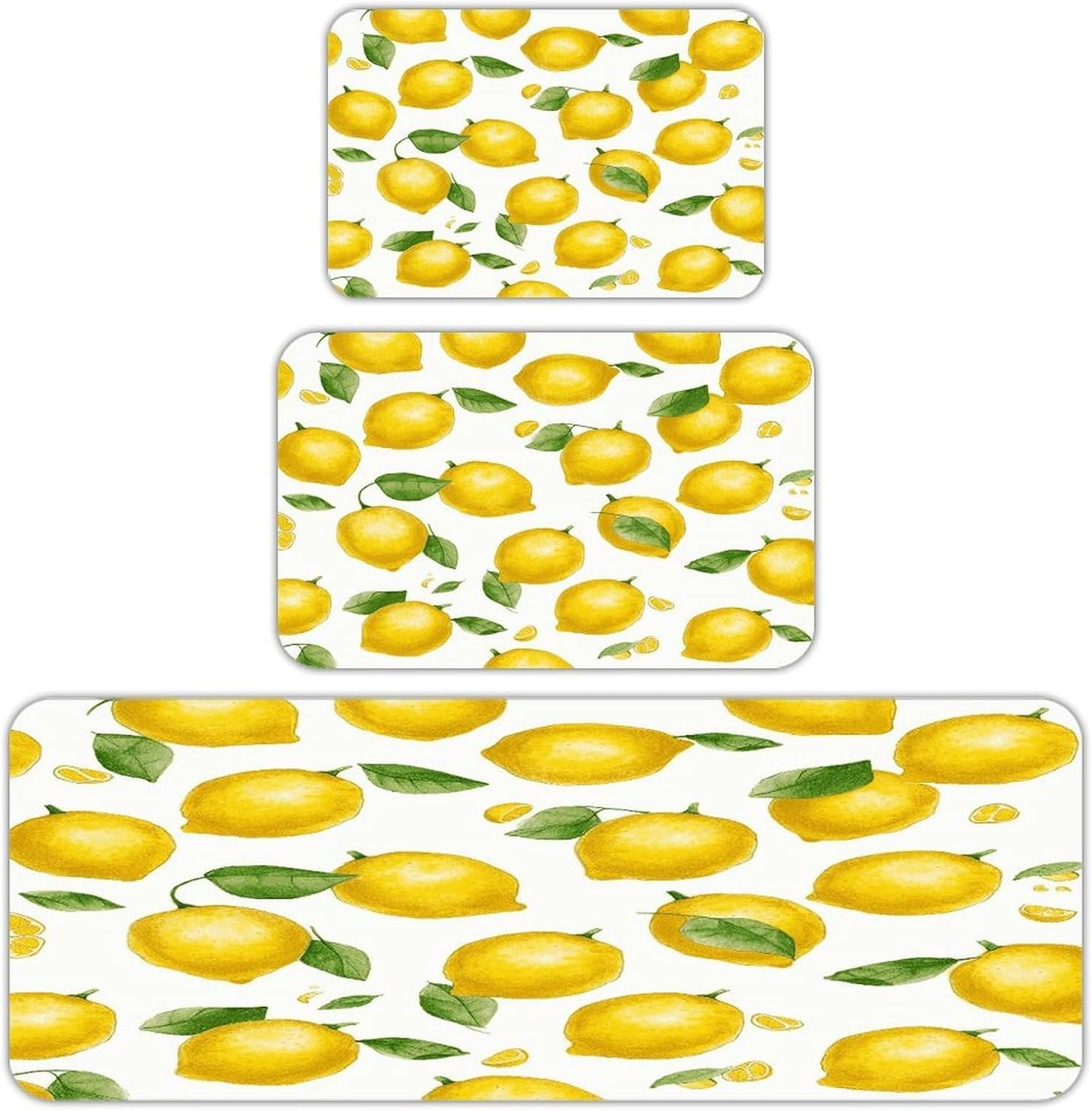 Yellow Lemon Kitchen Mats Soft Absorbent Rugs for Floor Non Slip Washable Kitchen Mats Fashion Rectangular Rugs for Three-Piece Set for Laundry Office Home Sink
