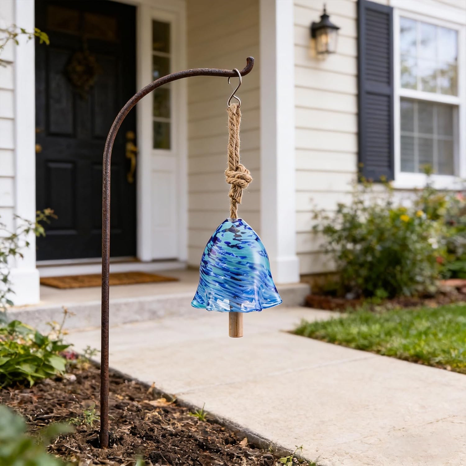 Glass Wind Chimes for Outside-18 Inch Deep Tone Hand Blown Hanging Glass Wind Chime for Garden Decor, Patio Balcony Yard, Heavy Duty Wind Bell-Unique Decorative Gift with Jute Rope Wood Clapper