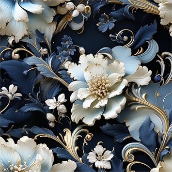 Dark Navy Blue White Peony Floral Vintage Peel and Stick Wallpaper Contact Paper Vinyl Stick on Wall Paper for Bedroom Bathroom Kitchen Cabinet Renter Friendly