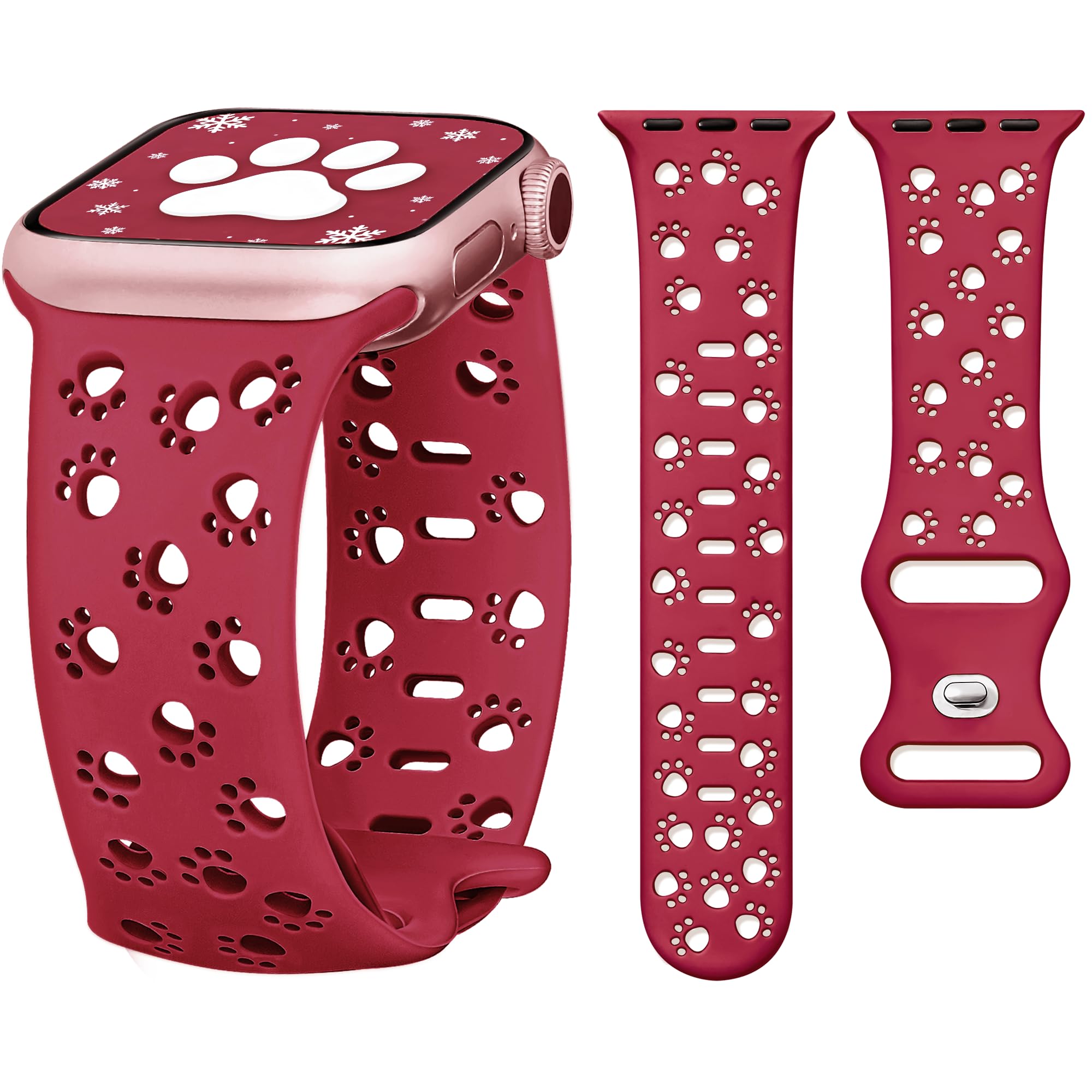 Silicone Band for Apple Watch Bands 46mm 45mm 44mm 49 42mm-S3 for Women, Cute Animal Dog Cat Paw iWatch Bands, Fancy Christmas Band for Apple Watch Band Series 11 10 9 8 7 SE 6 5 4 3-Red