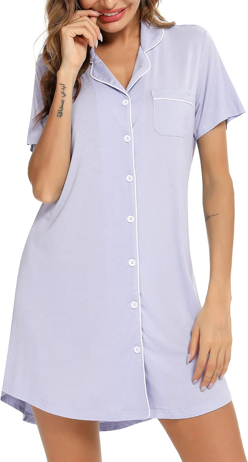 Senert Nightgowns for Women Short/Long Sleeve Sleep Shirt Button Down Night Gowns Maternity Pajamas Nursing Dress Sleepwear - Image 3