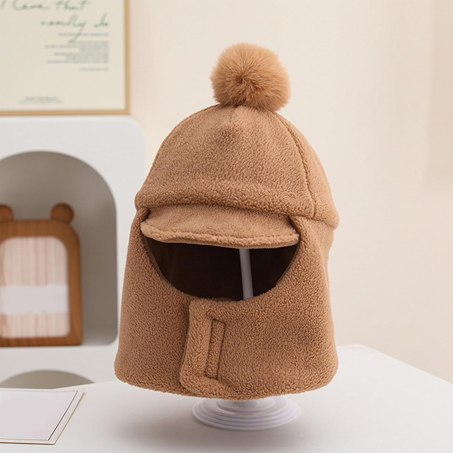 Kids Winter Trapper Hat with Visor Pom and Warm Neck Wrap