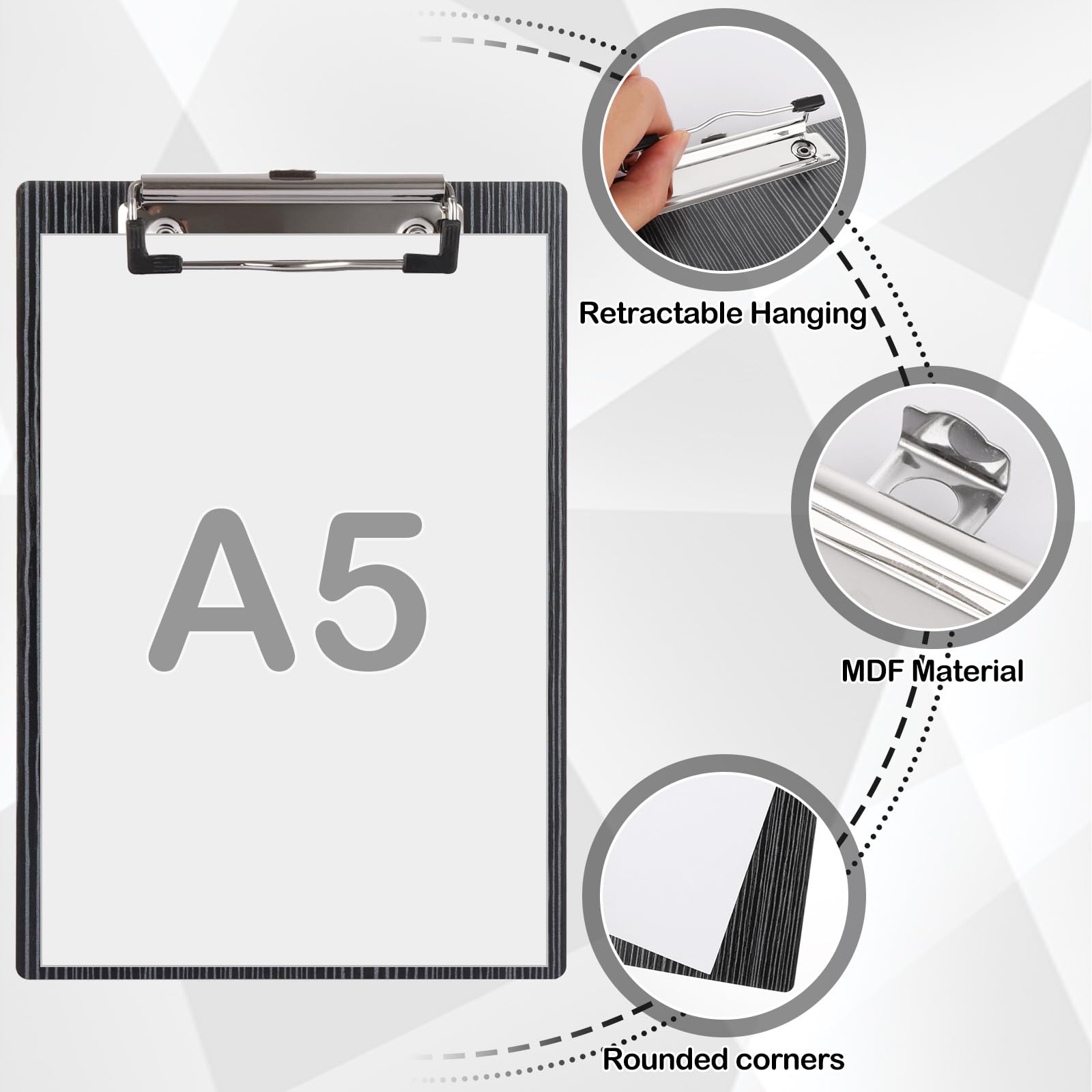 CYEER 12PCS A5 Clipboard, Wooden Clipboard A5, Mini Menu Clip Board with Metal Clip and Hole for Restaurants Schools - Image 4