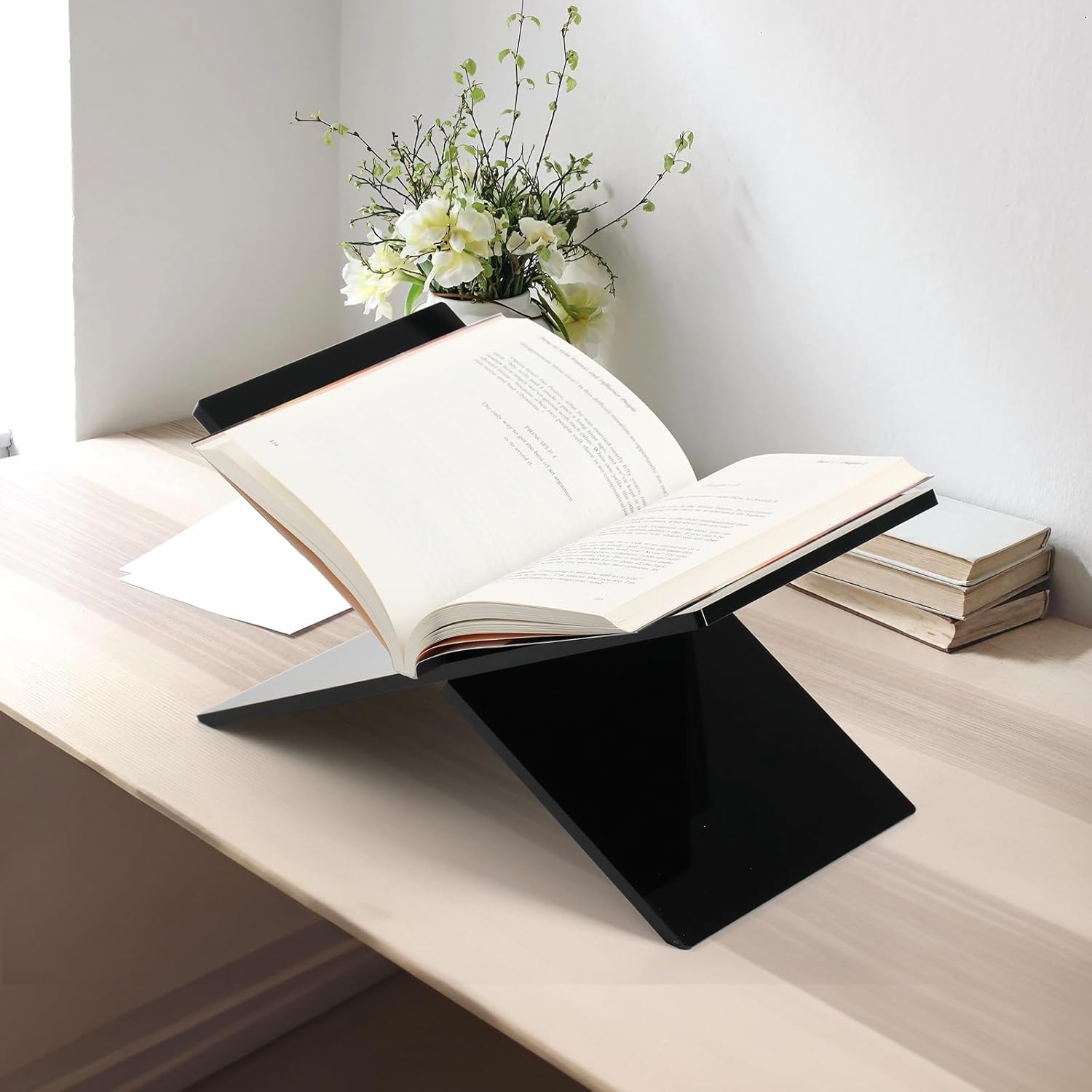 Acrylic Book Stands for Display - Cookbook Stand for Kitchen Counter, Bible Stands for Display at Home, Acrylic Book Holders for Reading Hands Free (Black)
