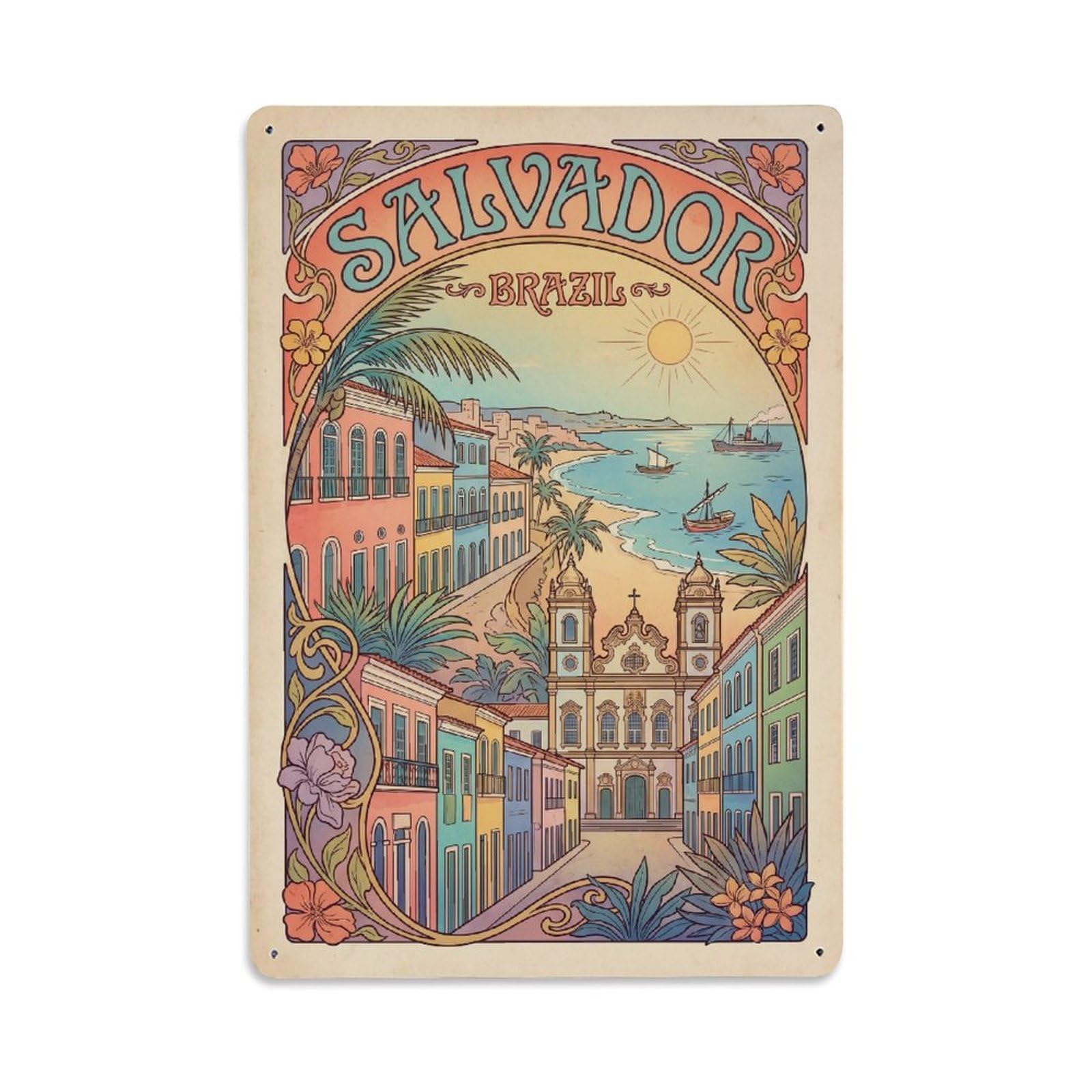 Retro Brazil Salvador Travel Metal Tin Sign