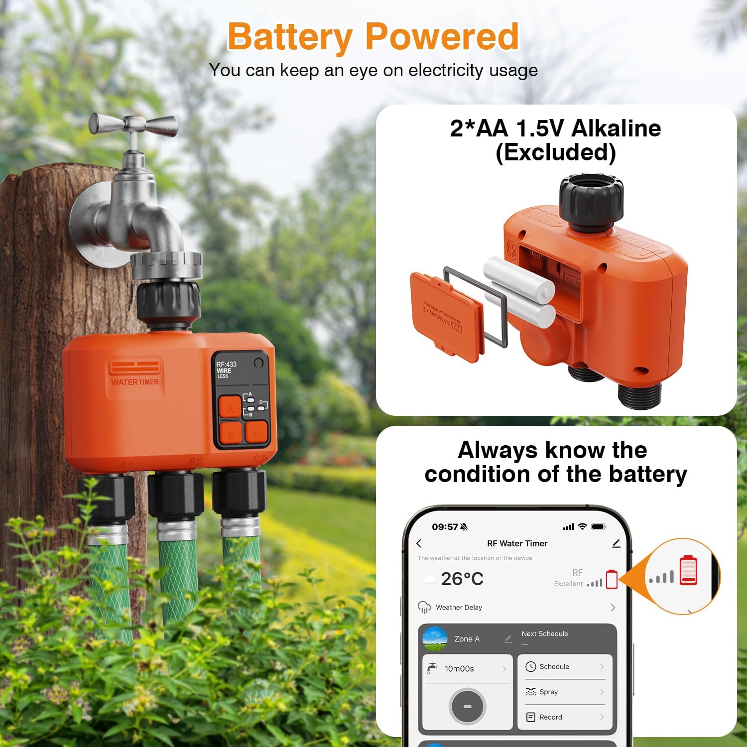 Smart WiFi Sprinkler Timer 3 Zone,WiFi Water Timer for Garden Hose with 984 FT Range,APP & Remote Control,Alexa & Google Voice Compatible,Rain Delay, Manual Mode Sprinkler System