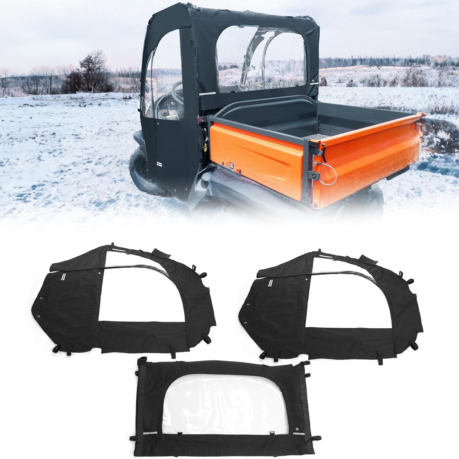 KEMIMOTO Soft Cab Enclosure Compatible with Kubota RTV 400/500/520/520D, Rear Windshield and Side Doors Clear PVC, Windproof, Scratch Resistant, Removable Back Windscreen