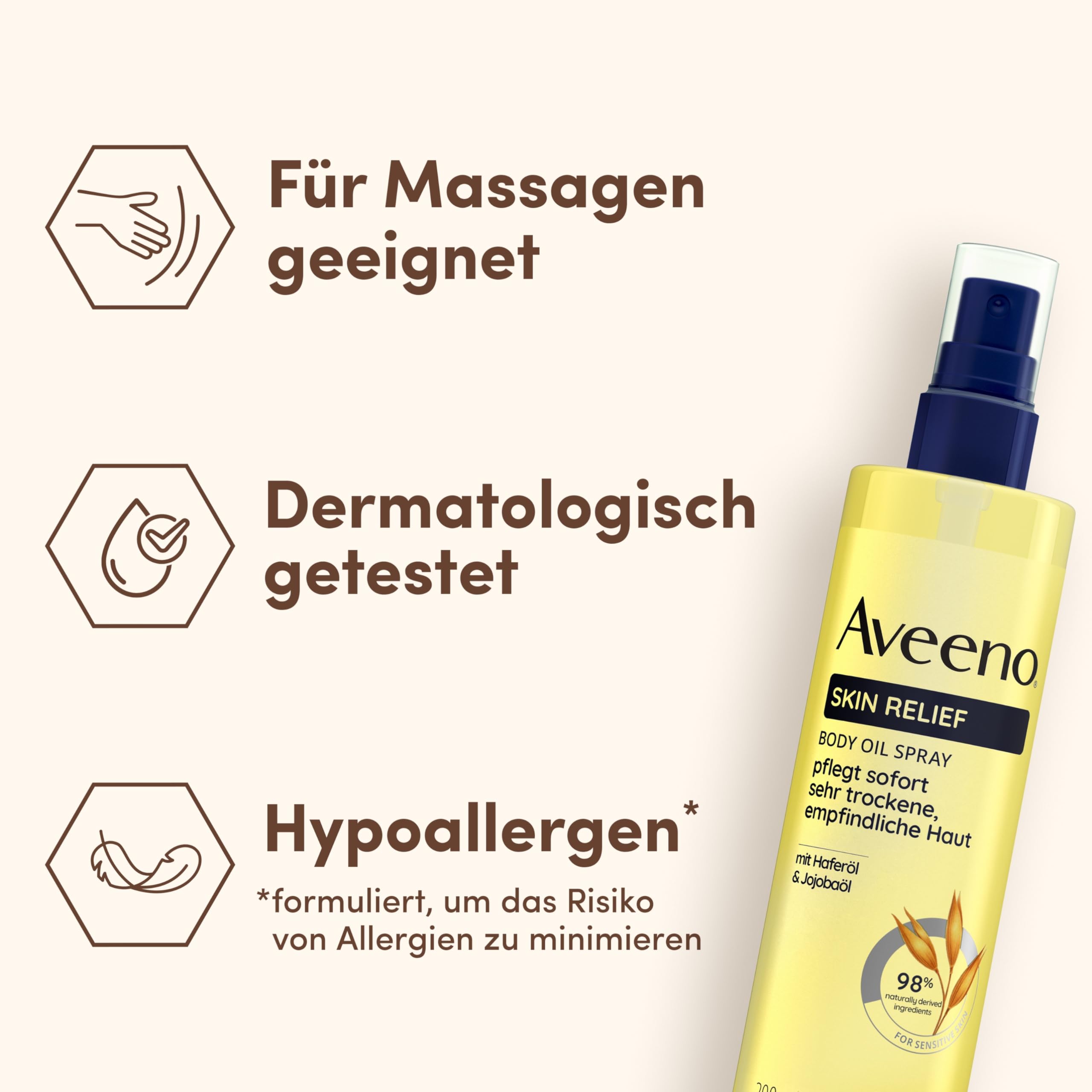 Aveeno® Skin Relief olejek do ciała w sprayu do pielęgnacji skóry i ciała, olejek z olejkiem owsianym i olejkiem jojoba do bardzo suchej, wrażliwej skóry