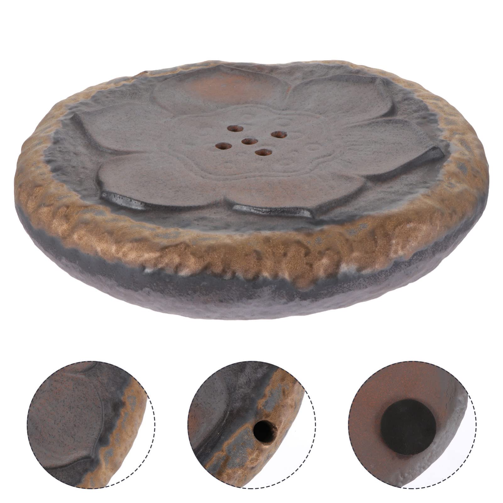 Retro Crude Pottery Tea Tray with Lotus Pattern for Home