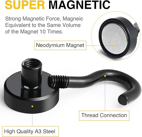 Miniatura 5 de DIYMAG - Ganchos magnéticos de neodimio de tierras raras, 22libras de capacidad, revestimiento de níquel, para cocina, garaje, crucero, sala de