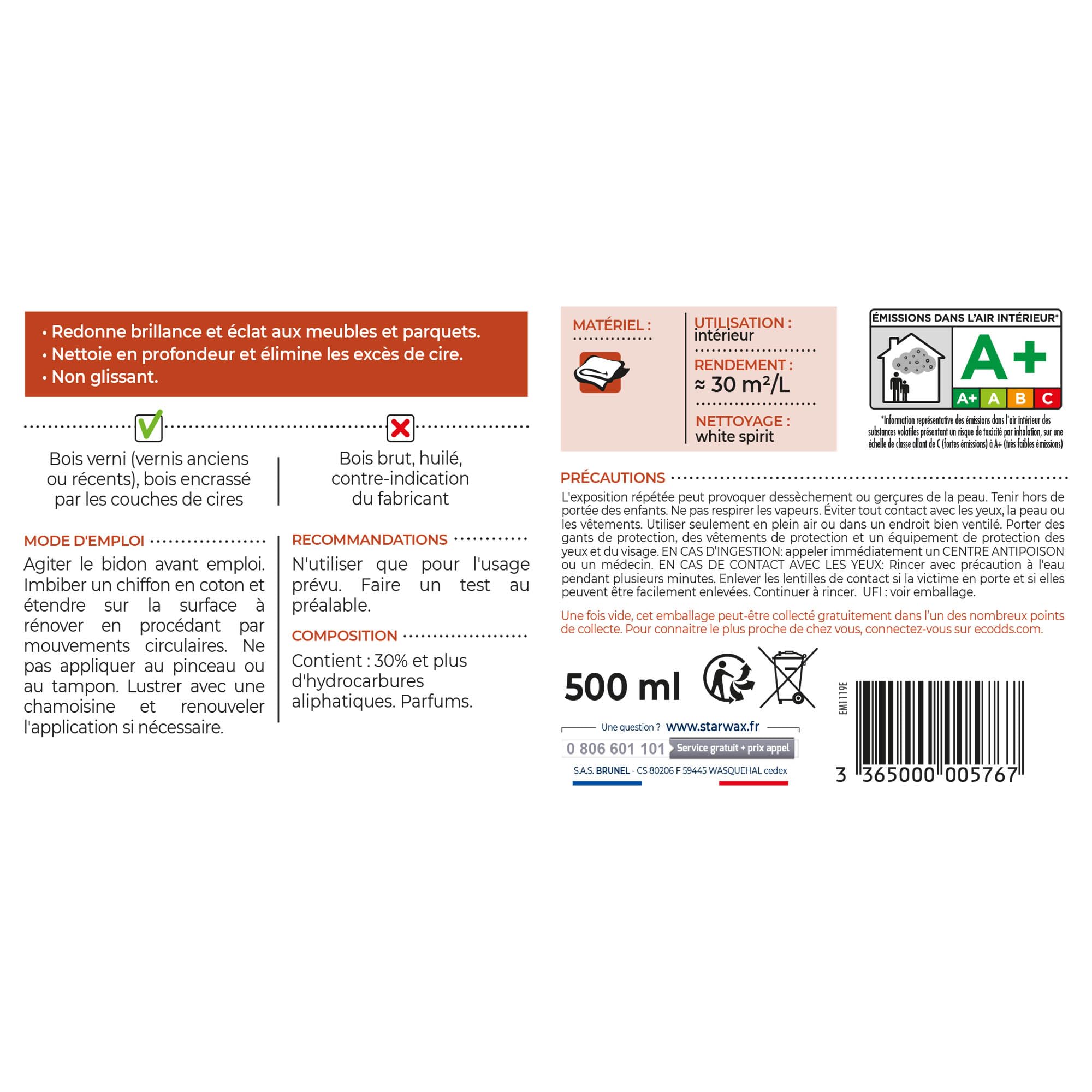 STARWAX - Renovador de madera encerada y barniz para muebles interiores (500 ml) | Limpia profundamente, difumina arañazos y garras, devuelve brillo y tono original, rendimiento 30 m²/L