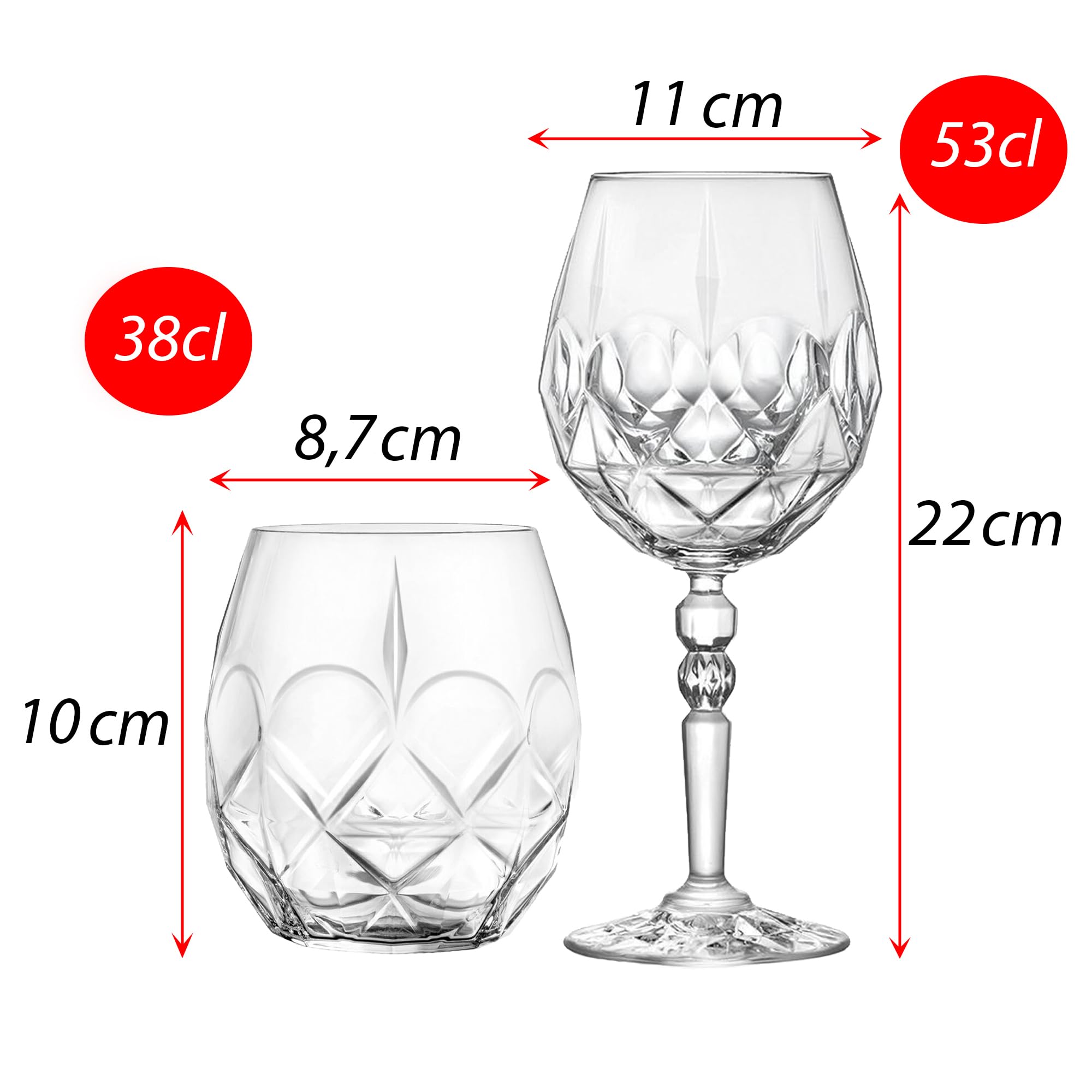 Sicignano | Juego de 6 copas de 53 cl, con 6 vasos de 38 cl, Alkemist para vino, agua, licores, cócteles, cristal ecológico, transparentes, resistentes, de regalo