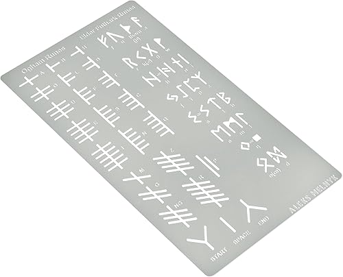 Miniatura 2 de Aleks Melnyk No.421 Plantilla de metal, runas Elder Futhark y Ogham, Alfabeto antiguo, alfabeto mágico de sigil, plantilla de letras para leña,